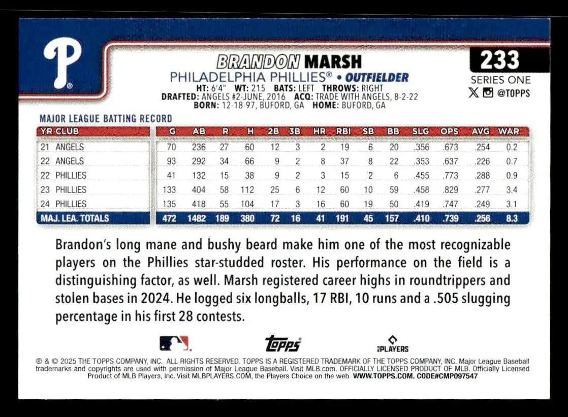 2025 Topps #233 Brandon Marsh - Baseball Card Single