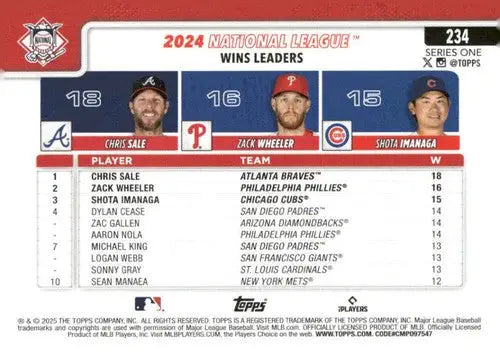 2025 Topps #234 Chris Sale/Shota Imanaga/Zack Wheeler NM-MT ID:76994 - Baseball Card Single