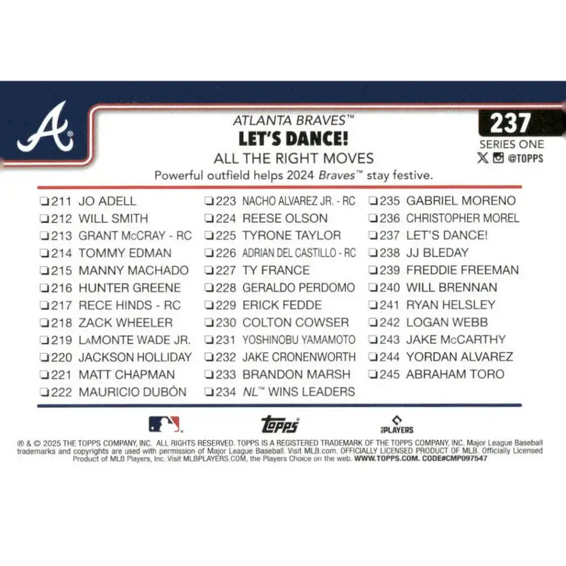 2025 Topps #237 Marcell Ozuna NM-MT Atlanta Braves Baseball Card - Baseball Card Single