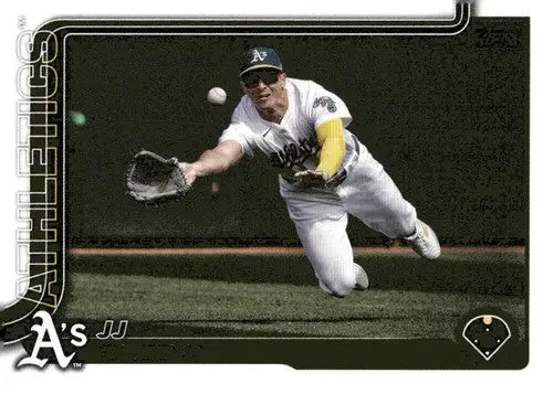 Baseball card featuring JJ Bleday diving for a ball, 2025 Topps #238 Bleday NM-MT Athletics