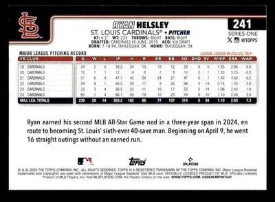 2025 Topps #241 Ryan Helsley Pink Holo Foil - Baseball Card Single