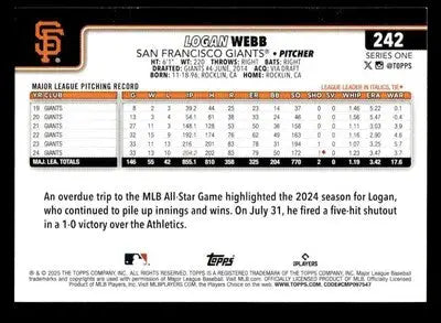 2025 Topps #242 Logan Webb - Baseball Card Single