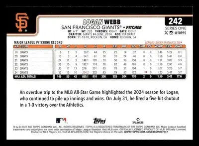 2025 Topps #242 Logan Webb - Baseball Card Single