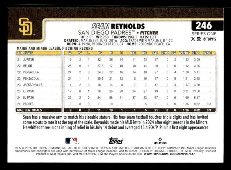 2025 Topps #246 Sean Reynolds - Baseball Card Single