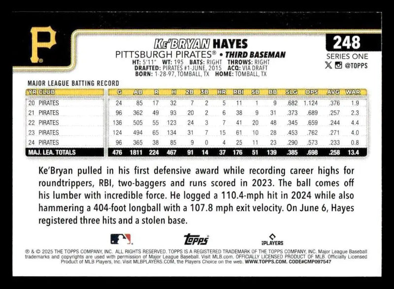 2025 Topps #248 Ke’Bryan Hayes - Baseball Card Single
