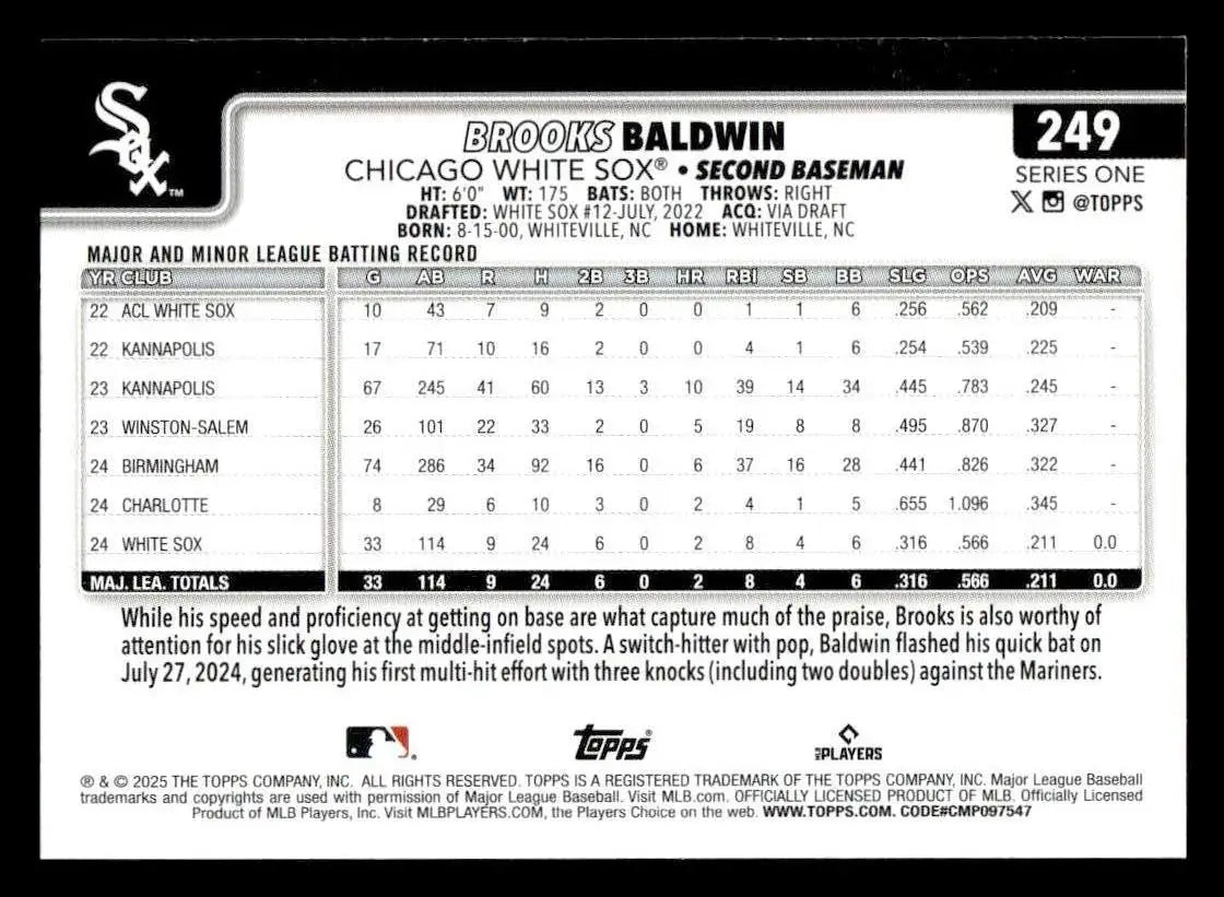 2025 Topps #249 Brooks Baldwin - Baseball Card Single