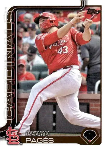 Baseball trading card of Pedro Pages in red uniform swinging bat, 2025 Topps #252 NM-MT