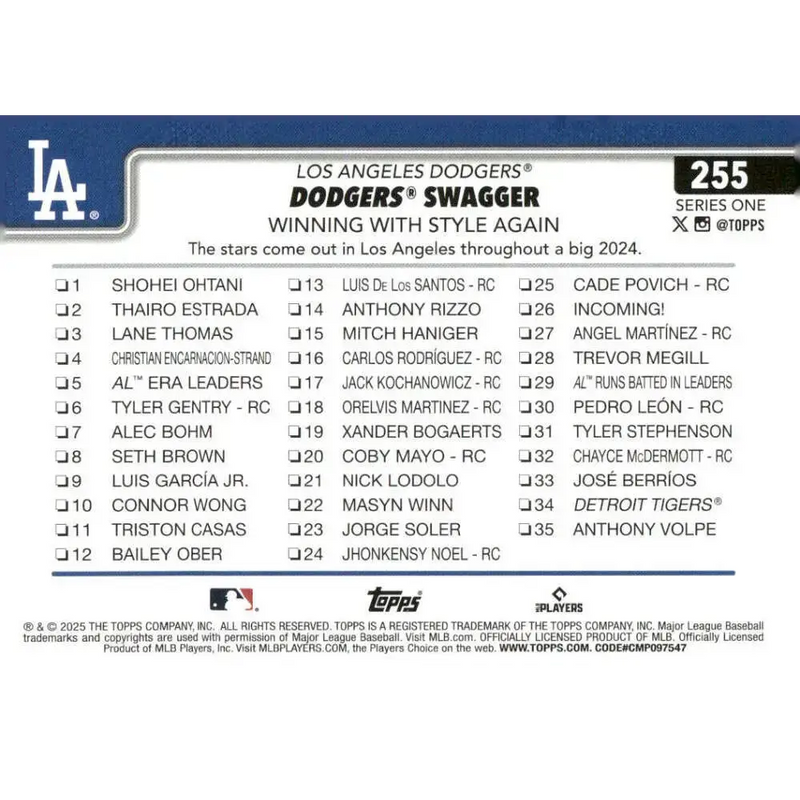 2025 Topps #255 Andy Pages NM-MT Los Angeles Dodgers Baseball Card - Baseball Card Single