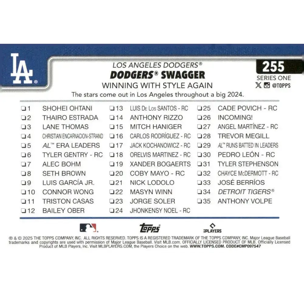 2025 Topps #255 Andy Pages NM-MT Los Angeles Dodgers Baseball Card - Baseball Card Single