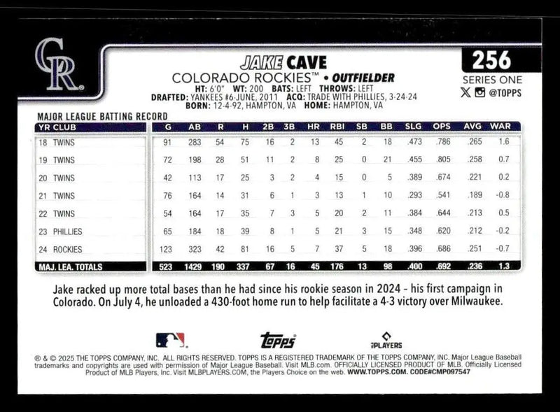 2025 Topps #256 Jake Cave - Baseball Card Single