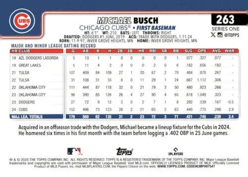 2025 Topps #263 Michael Busch NM-MT Cubs - Baseball Card Single