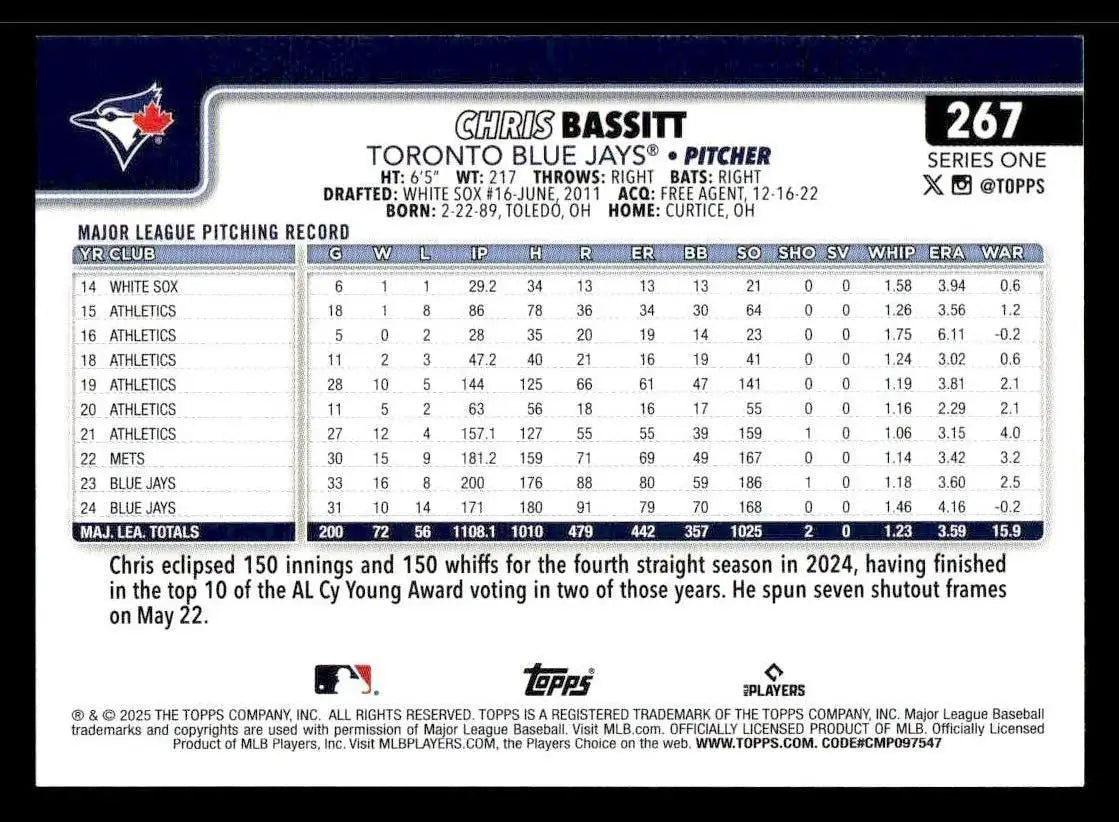 2025 Topps #267 Chris Bassitt - Baseball Card Single