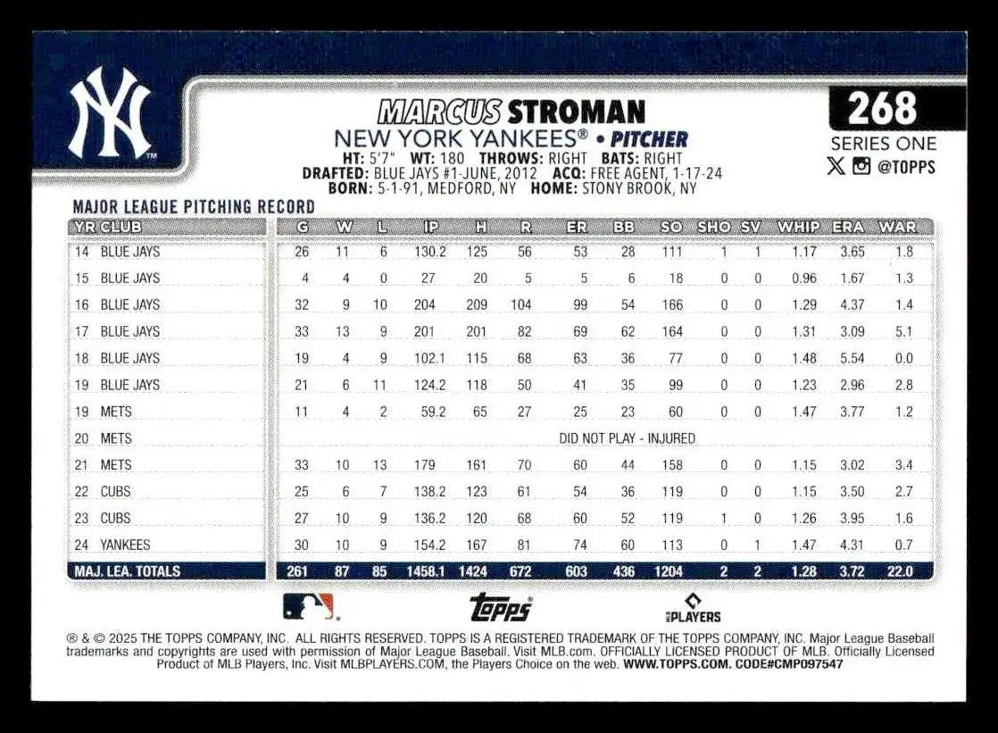 2025 Topps #268 Marcus Stroman - Baseball Card Single
