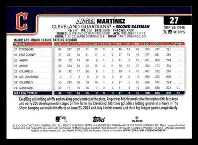 2025 Topps #27 Angel Martinez - Baseball Card Single