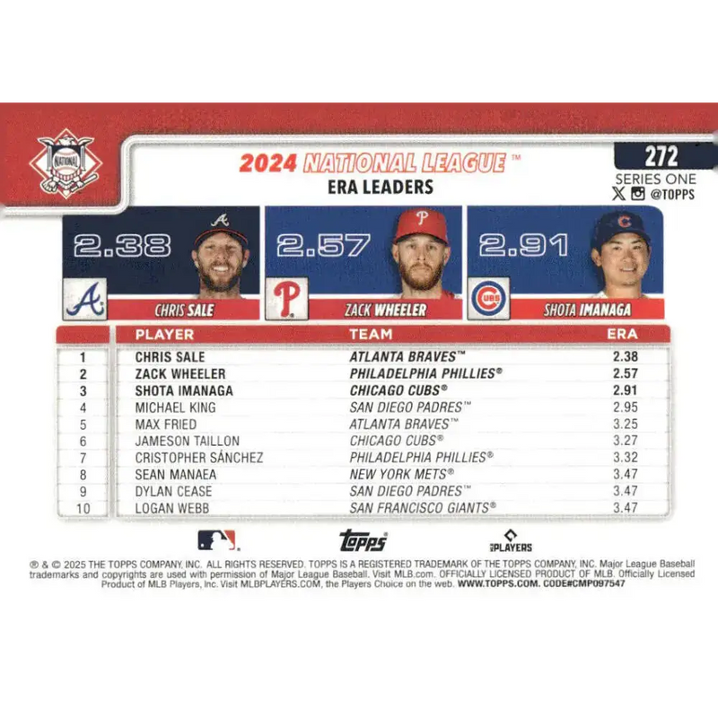 2025 Topps #272 Chris Sale/Shota Imanaga/Zack Wheeler NM-MT Atlanta Braves/Chicago Cubs/Philadelphia Phillies Baseball