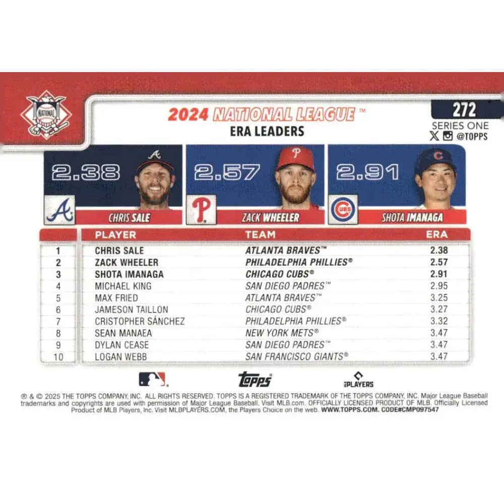2025 Topps #272 Chris Sale/Shota Imanaga/Zack Wheeler NM-MT Atlanta Braves/Chicago Cubs/Philadelphia Phillies Baseball