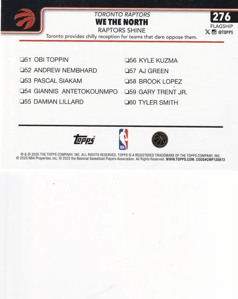 2025 TOPPS #276 WE THE NORTH DIAMONTE- TORONTO RAPTORS