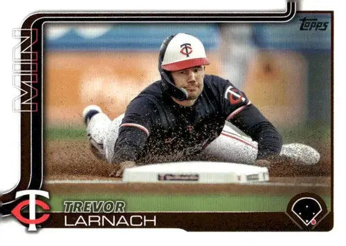Original gloss Trevor Larnach NM-MT baseball trading card of Trevor Larnach sliding into a base