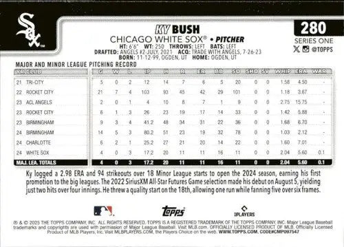 Original gloss Ky Bush rookie White Sox baseball card from 2025 Topps #280
