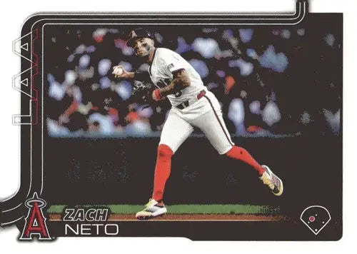 Original gloss baseball trading card of Zach Neto in action, 2025 Topps #282 NM-MT