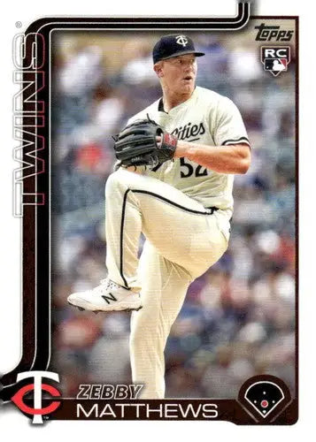 Original gloss baseball trading card of Zebby Matthews rookie Twins from 2025 Topps #283