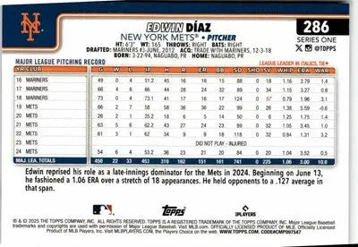 2025 Topps #286 Edwin Díaz - Baseball Card Single
