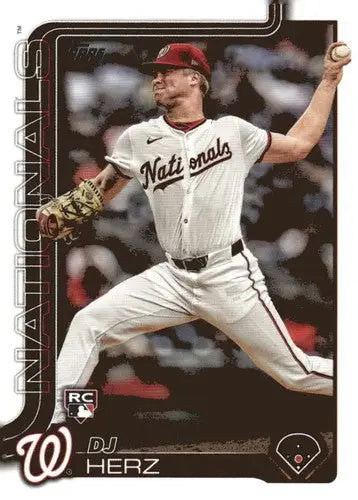 Baseball trading card featuring DJ Herz rookie Nationals pitcher in white uniform