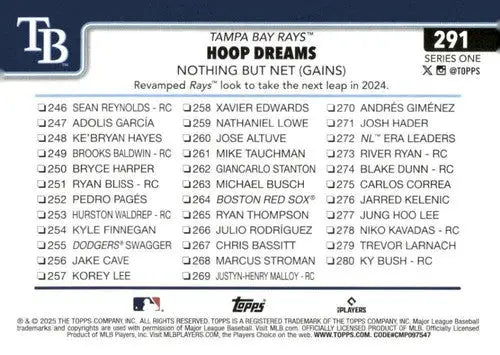 Baseball trading card with checklist featuring Taylor Walls NM-MT from 2025 Topps