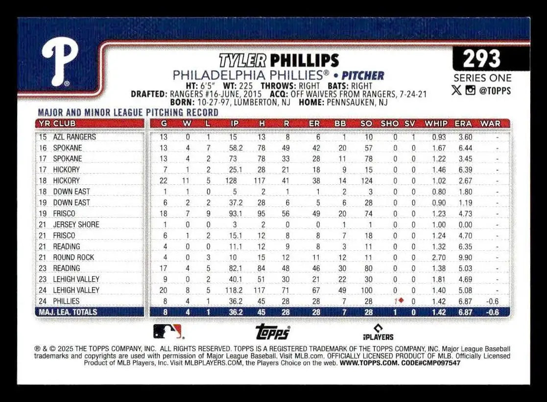 2025 Topps #293 Tyler Phillips - Baseball Card Single