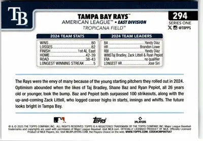 2025 Topps #294 Tampa Bay Rays - Baseball Card Single