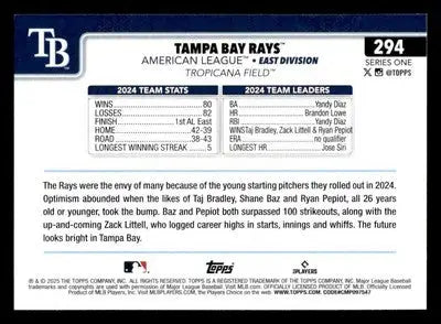 2025 Topps #294 Tampa Bay Rays - Baseball Card Single