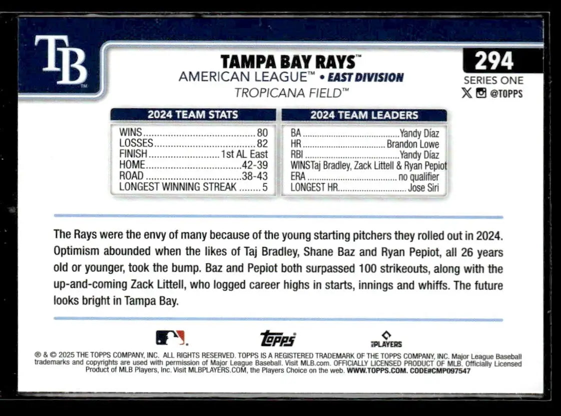 2025 Topps #294 Tampa Bay Rays Silver Crackle Foilboard - Baseball Card Single