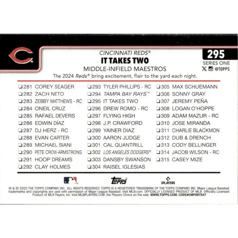 2025 Topps #295 Elly De La Cruz NM-MT Cincinnati Reds Baseball Card - Baseball Card Single