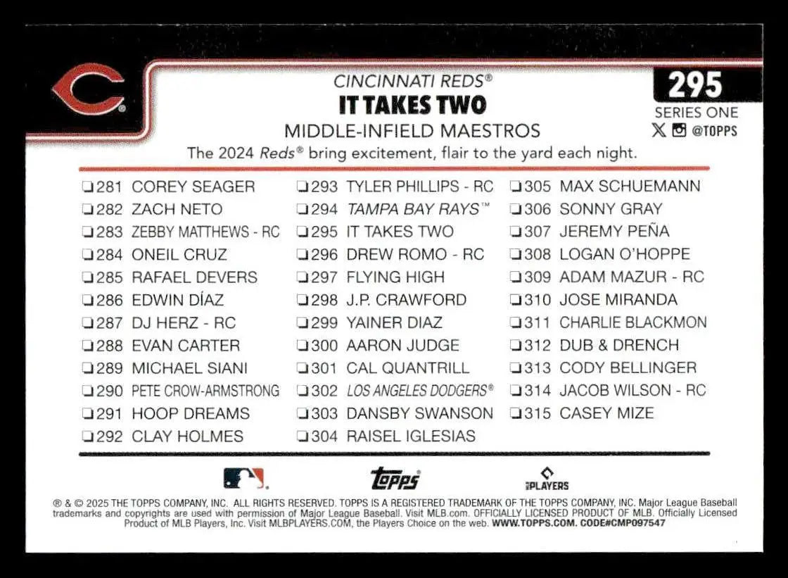 2025 Topps #295 It Takes Two: Middle-Infield Maestros - Baseball Card Single