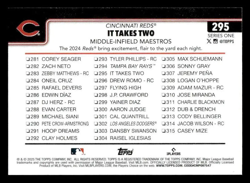 2025 Topps #295 It Takes Two: Middle-Infield Maestros - Baseball Card Single