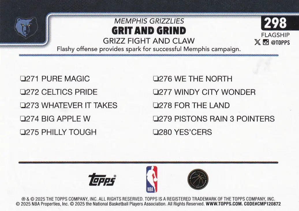 2025 TOPPS #298 GRIZZ FIGHT AND CLAW PINK FOIL- MEMPHIS GRIZZLIES
