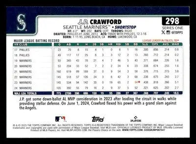 2025 Topps #298 J.P. Crawford - Baseball Card Single