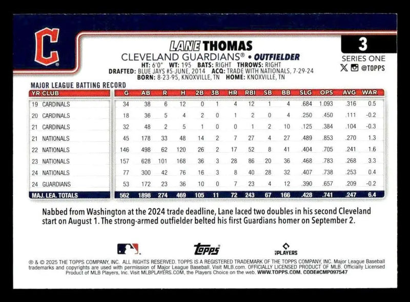 2025 Topps #3 Lane Thomas - Baseball Card Single