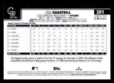 2025 Topps #301 Cal Quantrill - Baseball Card Single