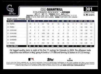 2025 Topps #301 Cal Quantrill - Baseball Card Single
