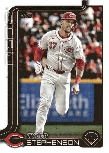 Baseball trading card of Tyler Stephenson in Cincinnati Reds uniform, 2025 Topps NM-MT