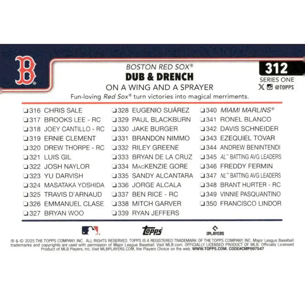 2025 Topps #312 Jarren Duran NM-MT Boston Red Sox Baseball Card - Baseball Card Single