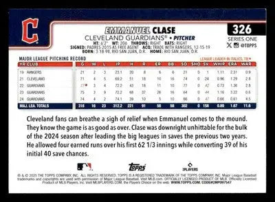 2025 Topps #326 Emmanuel Clase - Baseball Card Single