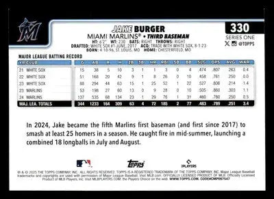 2025 Topps #330 Jake Burger - Baseball Card Single