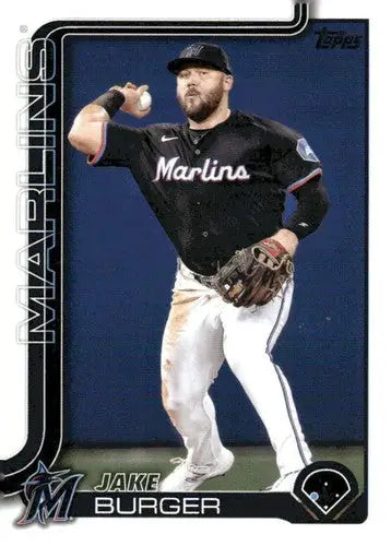 Baseball trading card featuring Jake Burger in a black Marlins jersey with original gloss