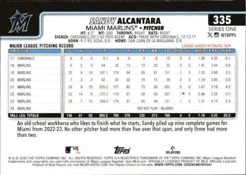 2025 Topps #335 Sandy Alcantara NM-MT Marlins ID:77032 - Baseball Card Single