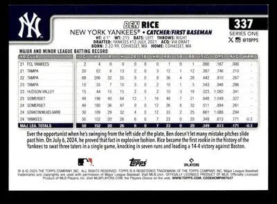 2025 Topps #337 Ben Rice - Baseball Card Single