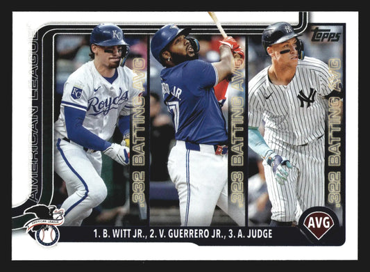 2025 Topps #345 Bobby Witt Jr / Vladimir Guerrero Jr / Aaron Judge AVG Leaders - Baseball Card Single
