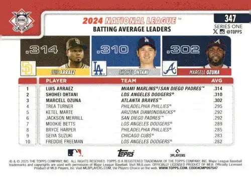 2025 Topps #347 Luis Arraez/Marcell Ozuna/Shohei Ohtani NM-MT - Baseball Card Single
