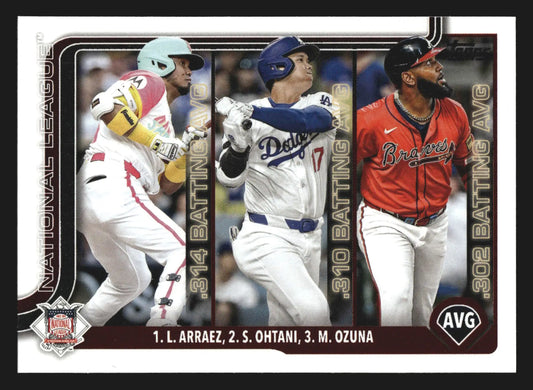 2025 Topps #347 Luis Arraez / Shohei Ohtani / Marcell Ozuna NL AVG Leaders - Baseball Card Single